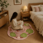tapis poissons lotus salon rose vert artisanal réaliste poissons feuilles fleurs