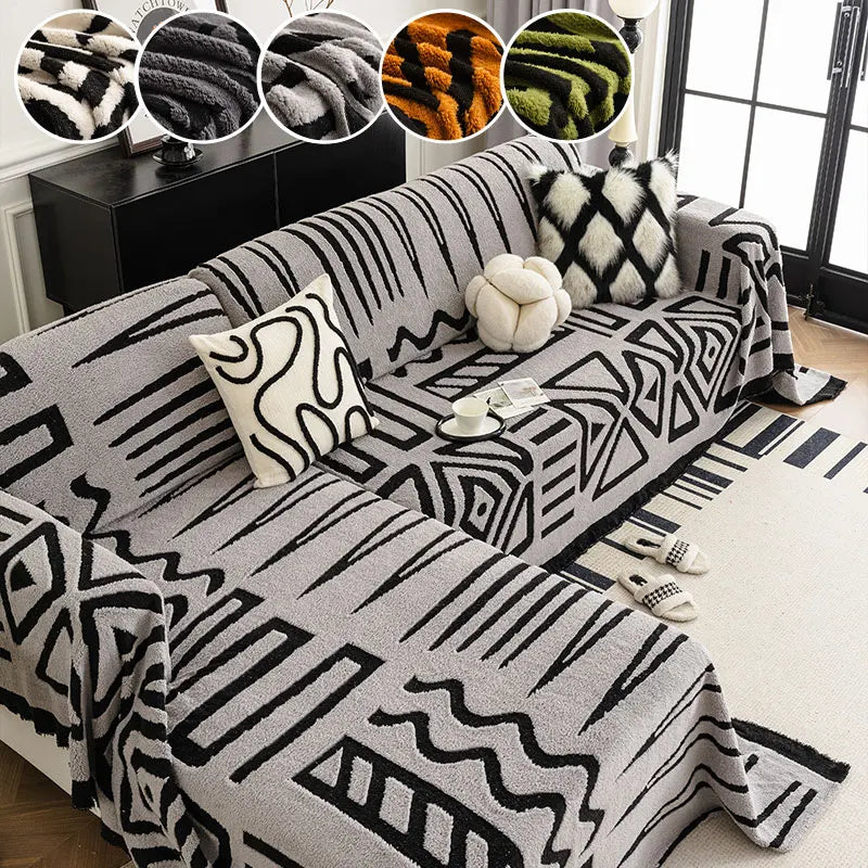 couverture canapé moderne polyestère géométrique opaque hiver noir blanc minimaliste