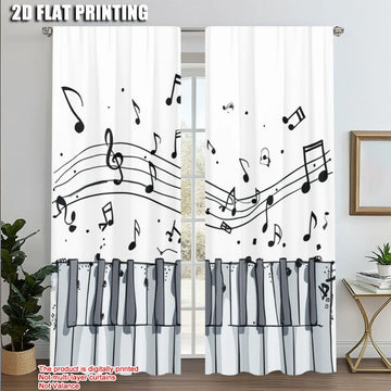 rideau moderne notes musique piano blanc noir polyester deux panneaux