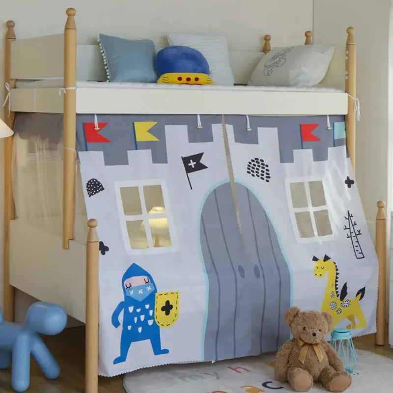 tentes lit enfants thème château princesse sous marin espace opaques gris bleu rose blanc