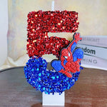 bougies décoratives anniversaire spiderman sequins brillants rouge bleu noir decoration gâteau fête thème