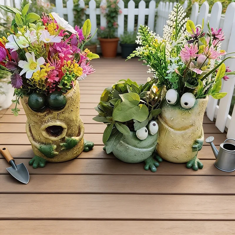 grenouille résine verte cache pot vintage décoration jardin humoristique vieilli plante artificielleextérieur