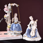 figurines decoratives ceramic bleu clair blanc rose fleurs sculptees classique rococó baroque chambre salon