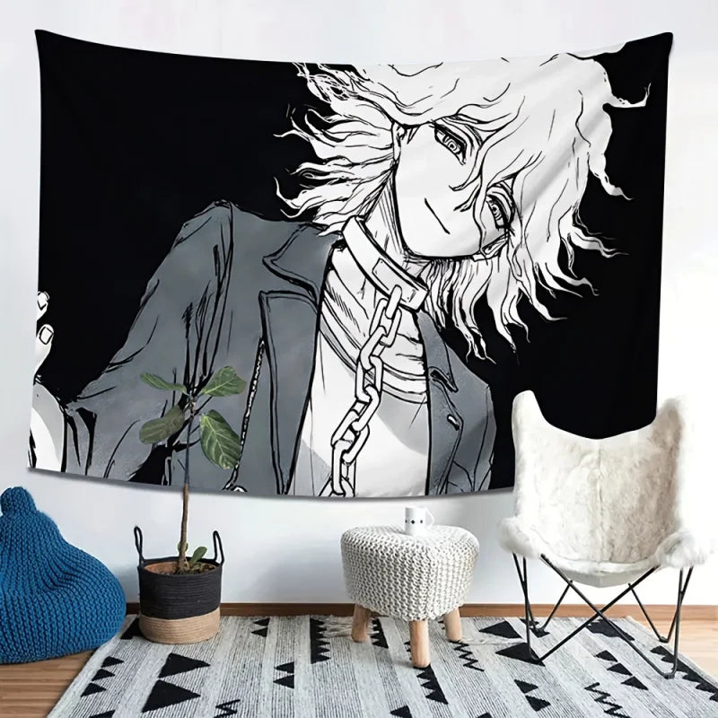 tapisserie personnalisée nagito komaeda noir blanc anime manga chambre décoration murale polyester