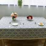 nappe lin bleu blanc motif floral traditionnelle table maison extérieure mariage fête decoration chinois