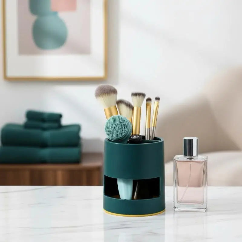 rangements cylindrique compartiments moderne stylos ciseaux maquillage baguettes fourchette transparent partial minimaliste blanc vert
