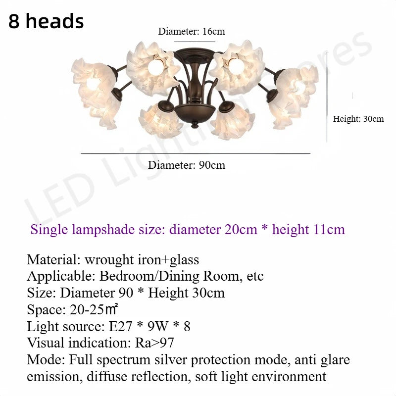 lampe suspension classique fleurs relief marron foncé blanc translucide têtes led 3000k