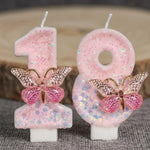 bougies anniversaire chiffres rose blanches paillettes décoratives adhésives boîte rangement support plastique enfants festive