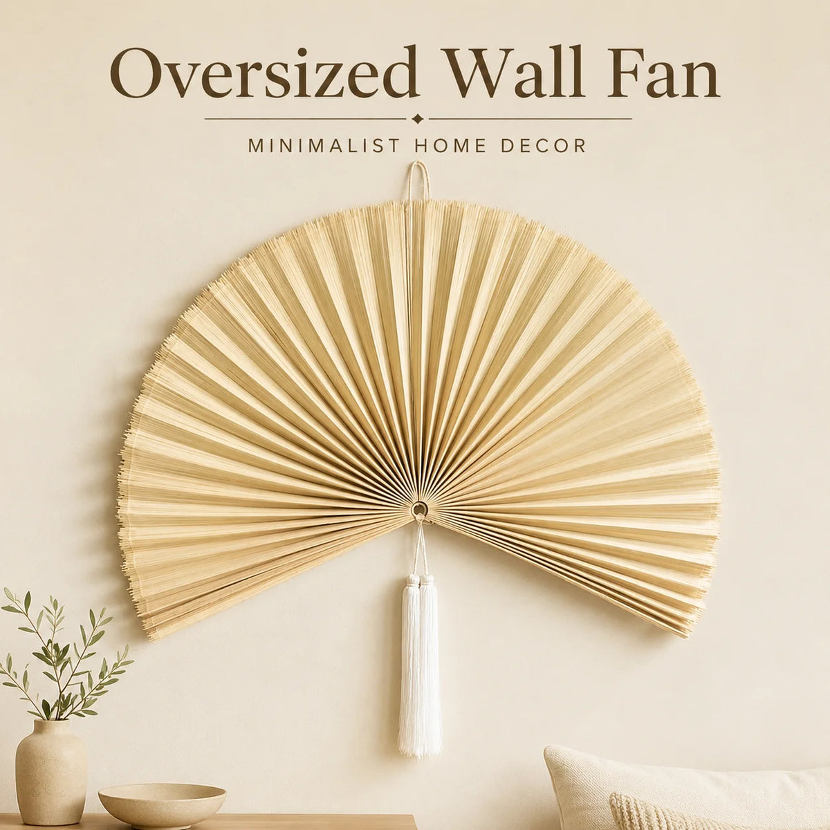 ventilateur mural bambou rouge beige gris vert rayures minimaliste tassel