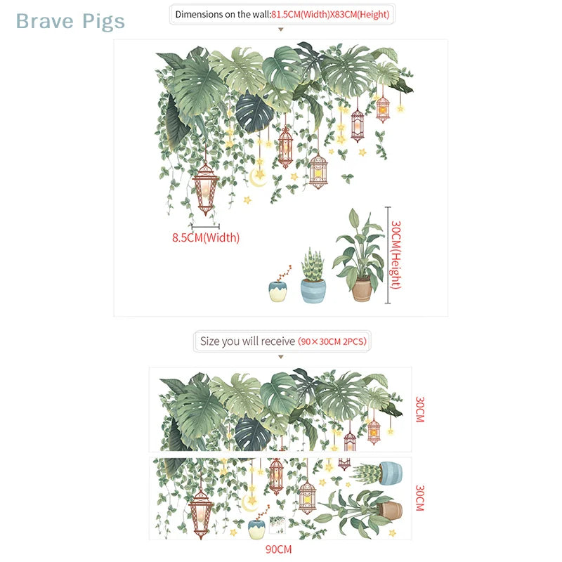 stickers muraux feuilles tropicales plantes decoratives adhésifs maison salon enfants naturels vert orange bleu