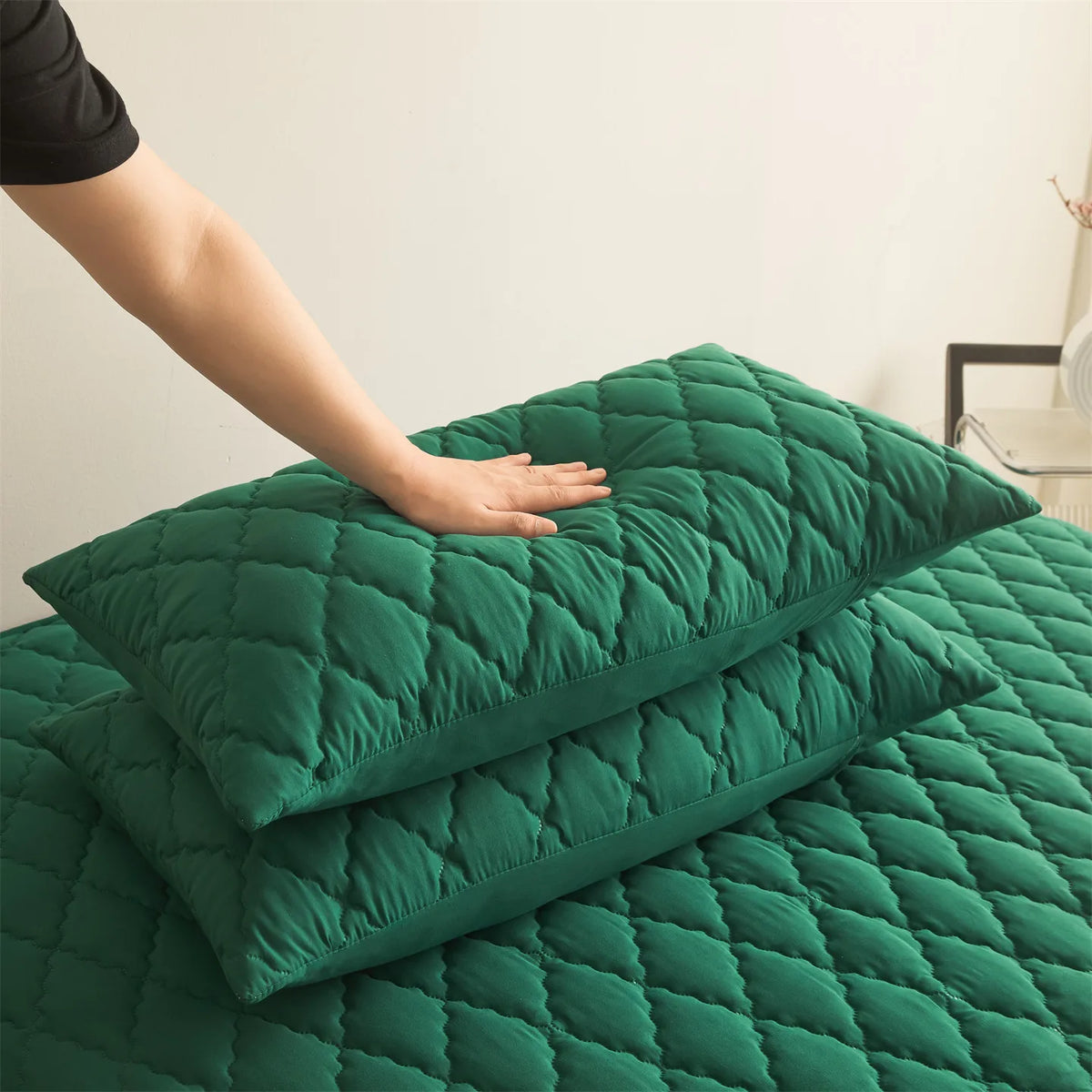 taies d'oreiller imperméables patchwork bleu moderne maison carreaux géométriques polyester 300 fils