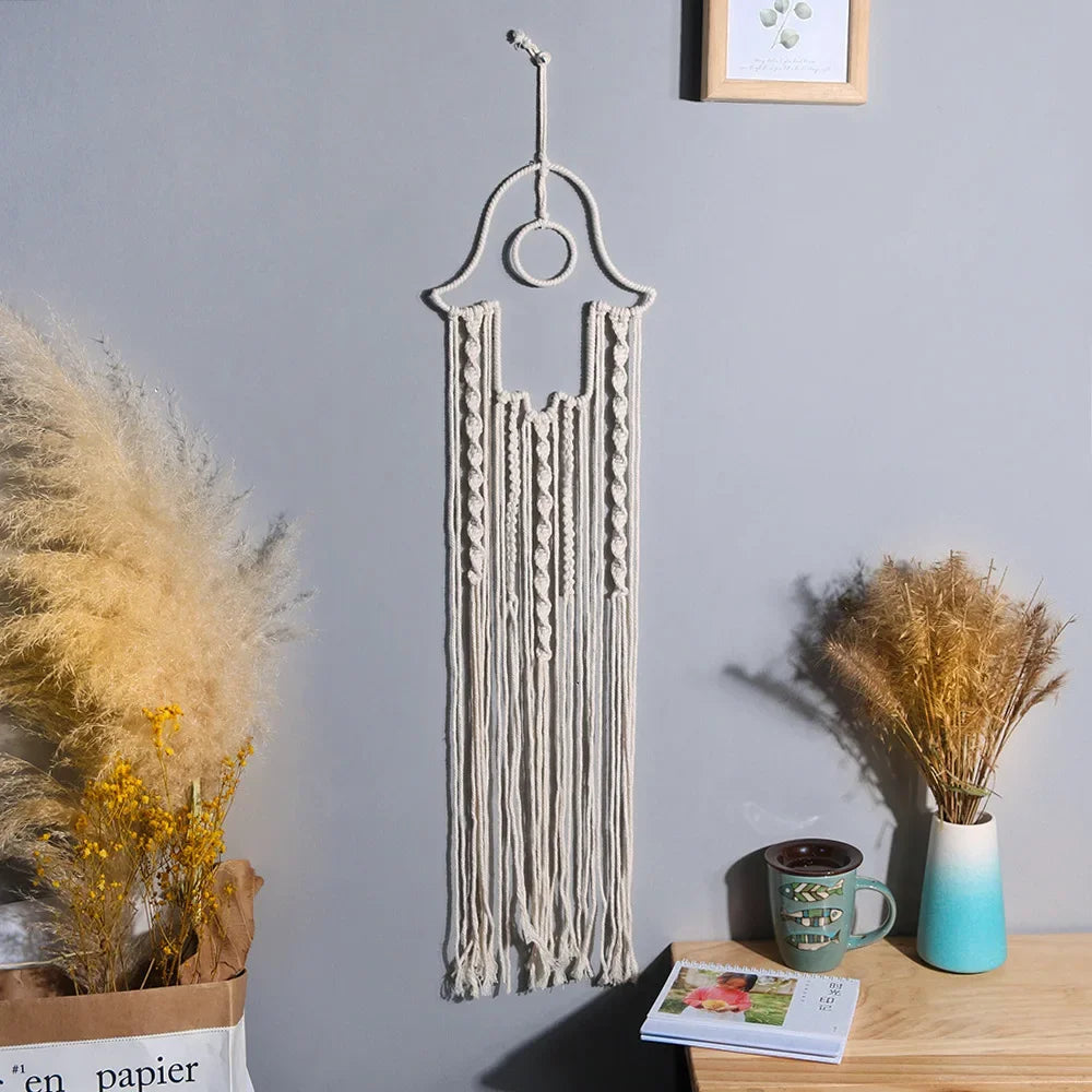 décoration murale macramé bohème tresses noeuds franges cœur lune étoile