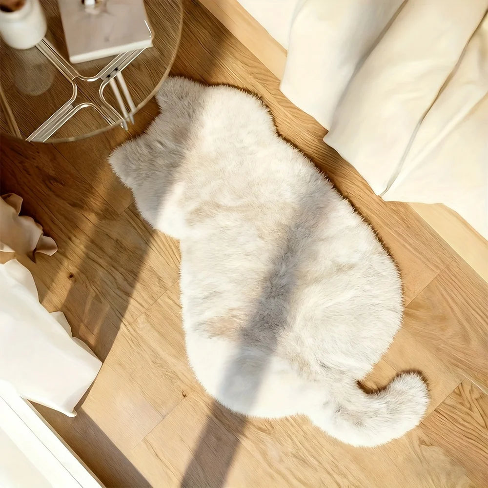 tapis pelucheux forme chat moderne beige blanc rose noir antidérapant douxintérieur chambre salon