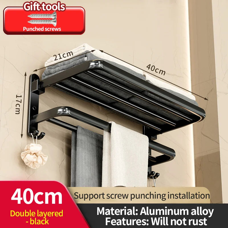 porte serviettes mural aluminium noir étagères salle bain moderne laqué insertion boulon
