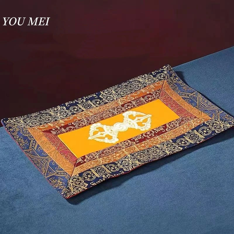 serviette table brodée ornements floraux orange bleu marine rouge classique fait main pâques table