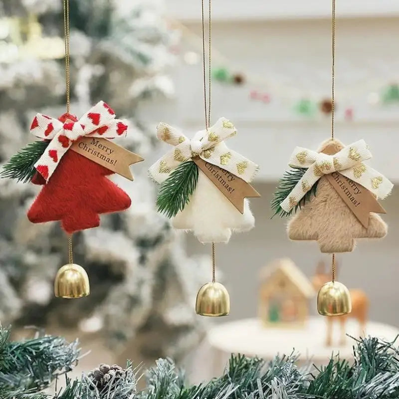 décoration noël cloche chaîne métal rouge beige blanc sequins velours tissu traditionnel merry christmas