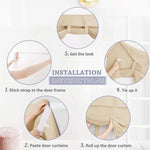 rideaux porte beige tissu texturé nouable adhésif décoration isolation thermique machine lavable