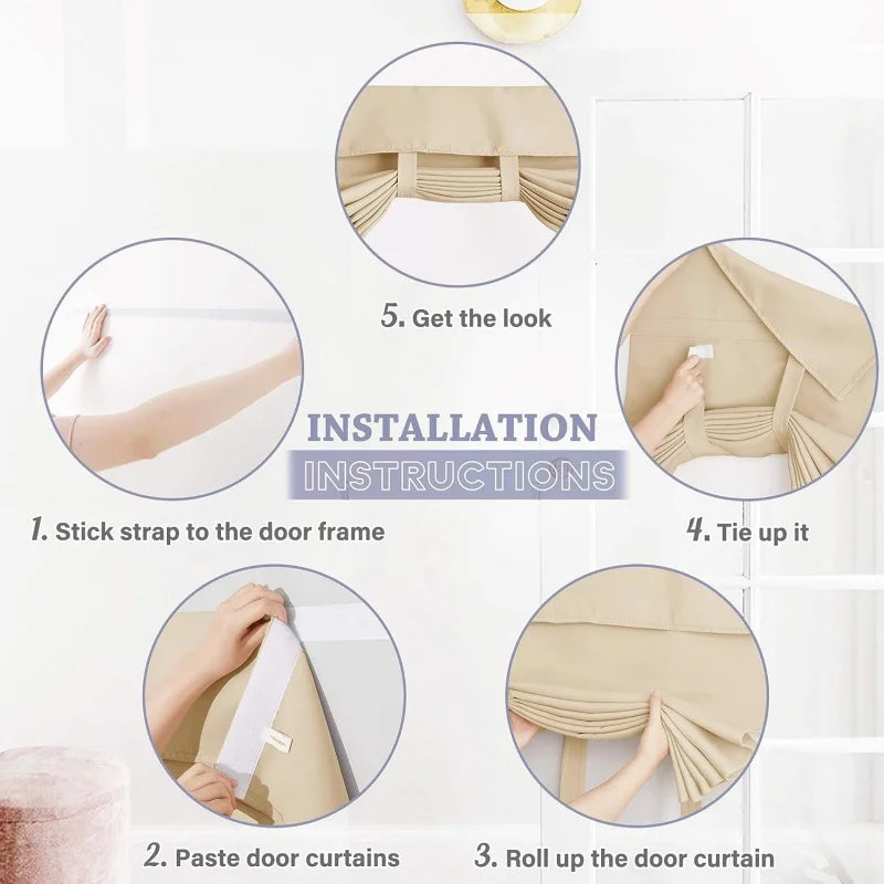 rideaux porte beige tissu texturé nouable adhésif décoration isolation thermique machine lavable