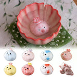 bol thé décoratif motifs fleurs pois rose blanc figurines porc céramique artisanal