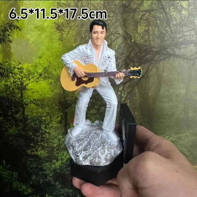 statue musicale elvis blanc doré strass brillant extérieur piquet base noire