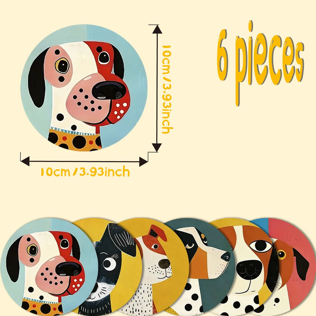 coasters animaux tête chien polka dots couleur moderne ensemble pièces