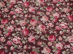 tissu coton biodegradable floral marron rose vert motifs roses champetre vintage romantique 160cm