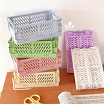 caisse rangement pliable plastique gris vert rose beige blanc grille ventilation moderne minimaliste poignées
