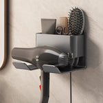 support mural moderne sèche cheveux brosse rasoir adhésif gris blanc rangement salle bain