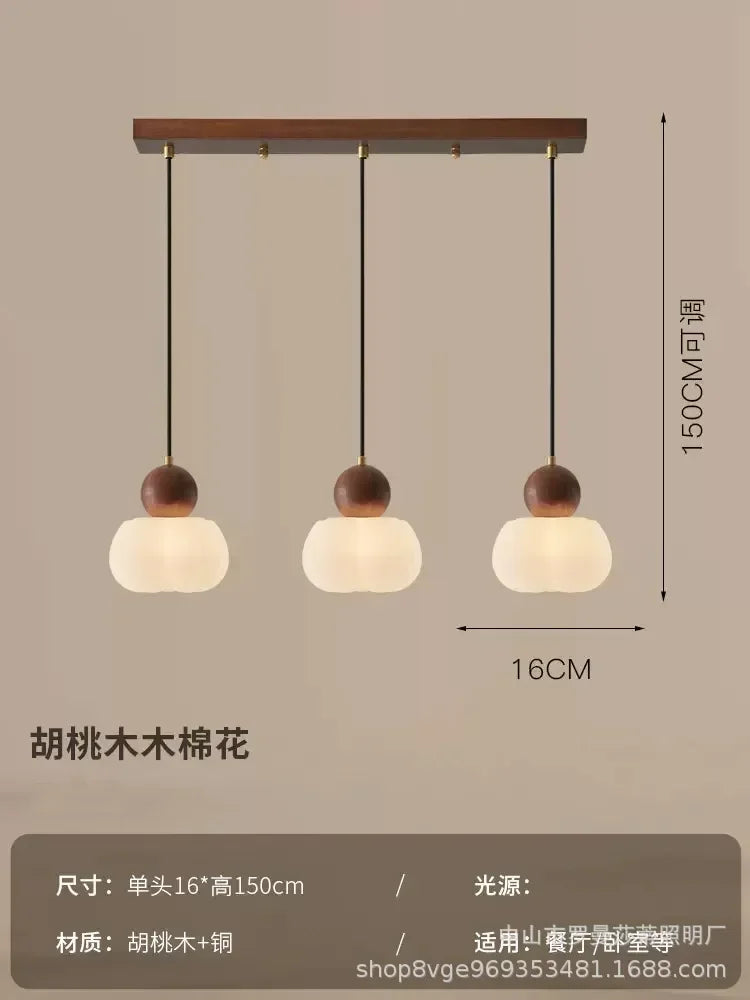 suspension lumineuse trois abatjour bois foncé blanc laiteux moderne minimaliste
