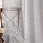 rideau gris clair fleurs blanches semi transparent classique romantique dentelé polyester chambre salon decoration