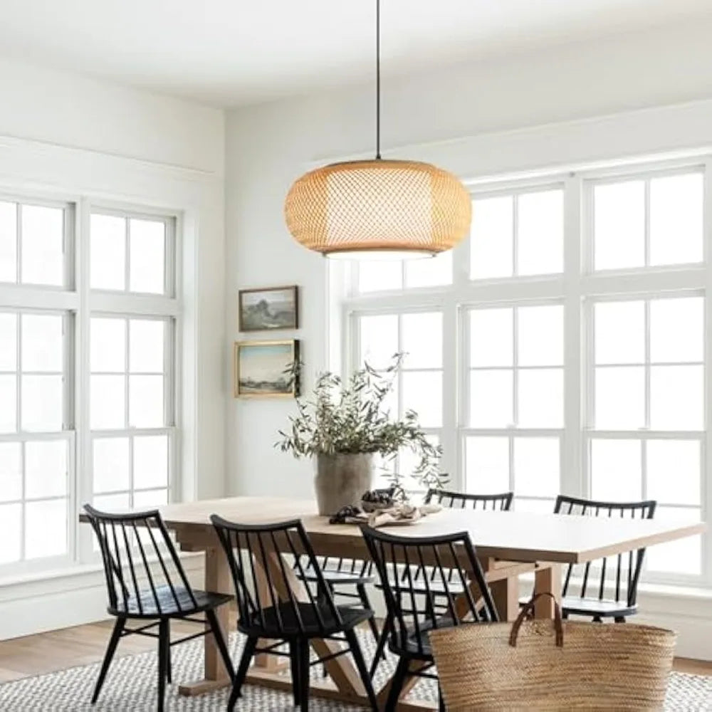 suspension lumineuse tissage bambou moderne noir beige clair chambre salon restaurant