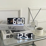 horloge numérique moderne réveil LED calendrier luminova minimalisteécran incurvé finition miroir