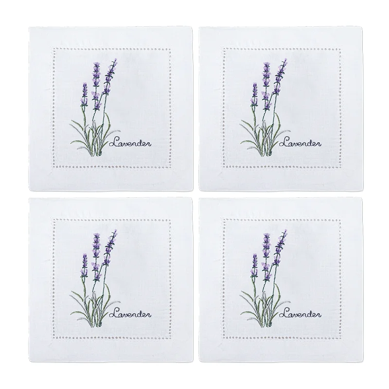 serviette cuisine lin blanc brodée motifs plantes aromatiques naturelle table élégante