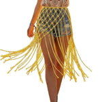 jupe boho chic jaune franges polyester femme opaque trendy