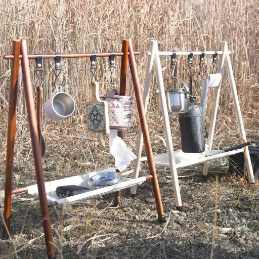étagère multifonctionnelle bois moderne porte utensils clips métalliques planche découper camping