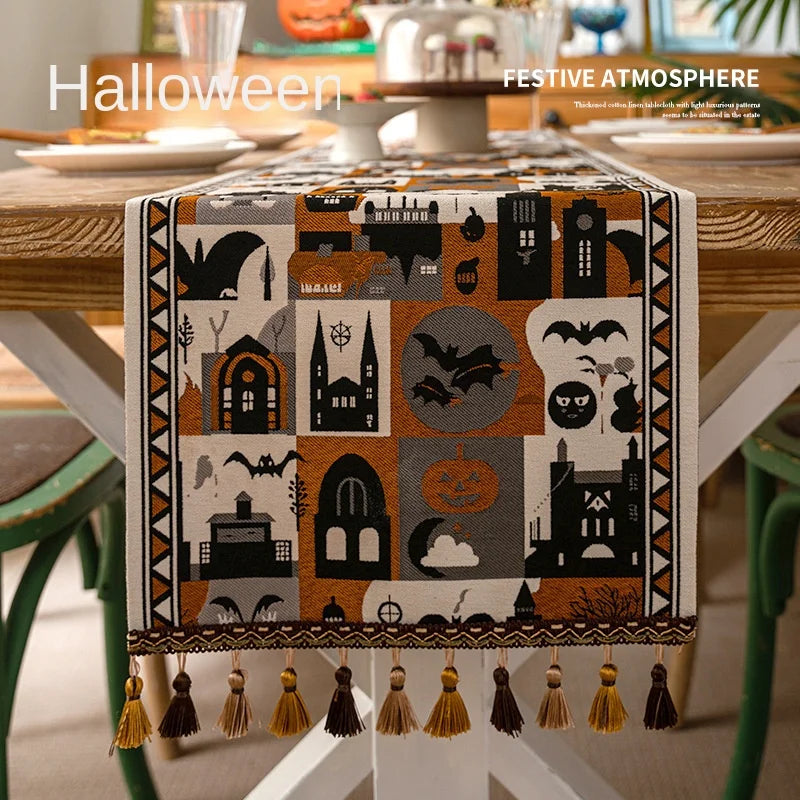 tableau halloween orange noir citrouille chauvesouris tassel decoration festive chambre salle manger