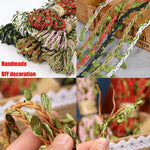ruban artificiel feuilles vertes imprimées rouge rose noir vert marron clair 5mètres textile artisanal