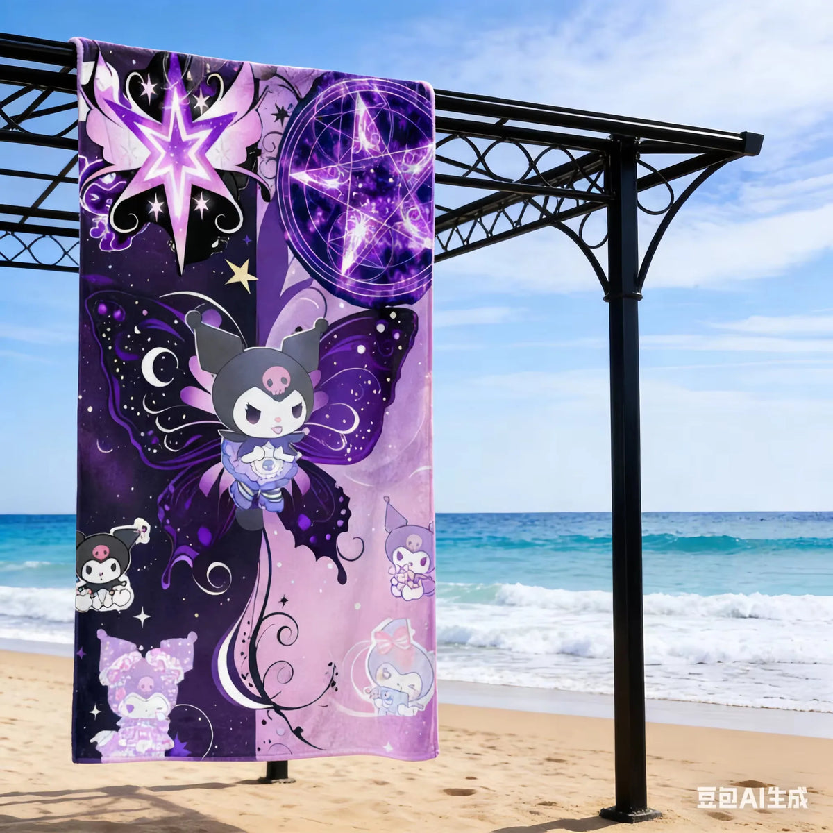 serviette plage dessin animé violet rose motif floral papillon étoiles rapide absorbant polyester machine