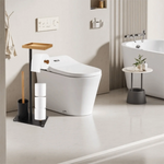 support papier toilette moderne noir blanc brosse wc plateau bois rouleaux