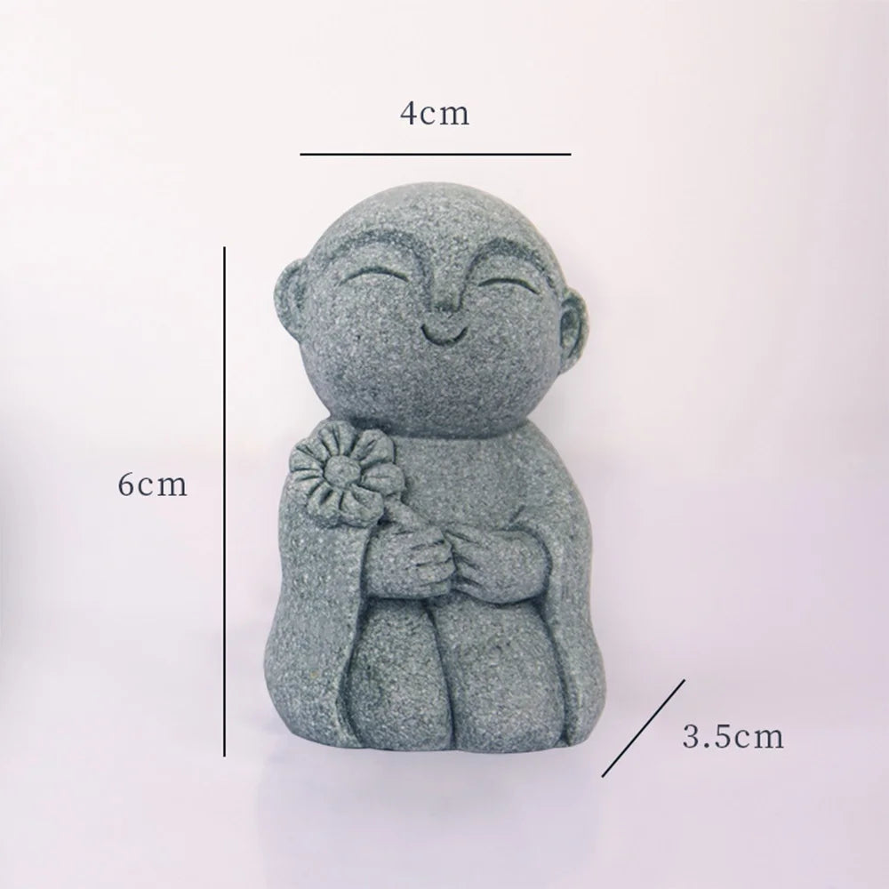 statuette bouddha jizo résine gris clair minimaliste moderne décoration jardin sans motif opaque