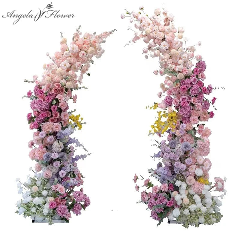 arche décorative florale rose blanche violette fleurs artificielles variées romantique décoration maison extérieure événement