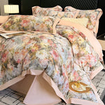 ensemble literie floral moderne 100 coton égyptien rose clair beige gris vert full king