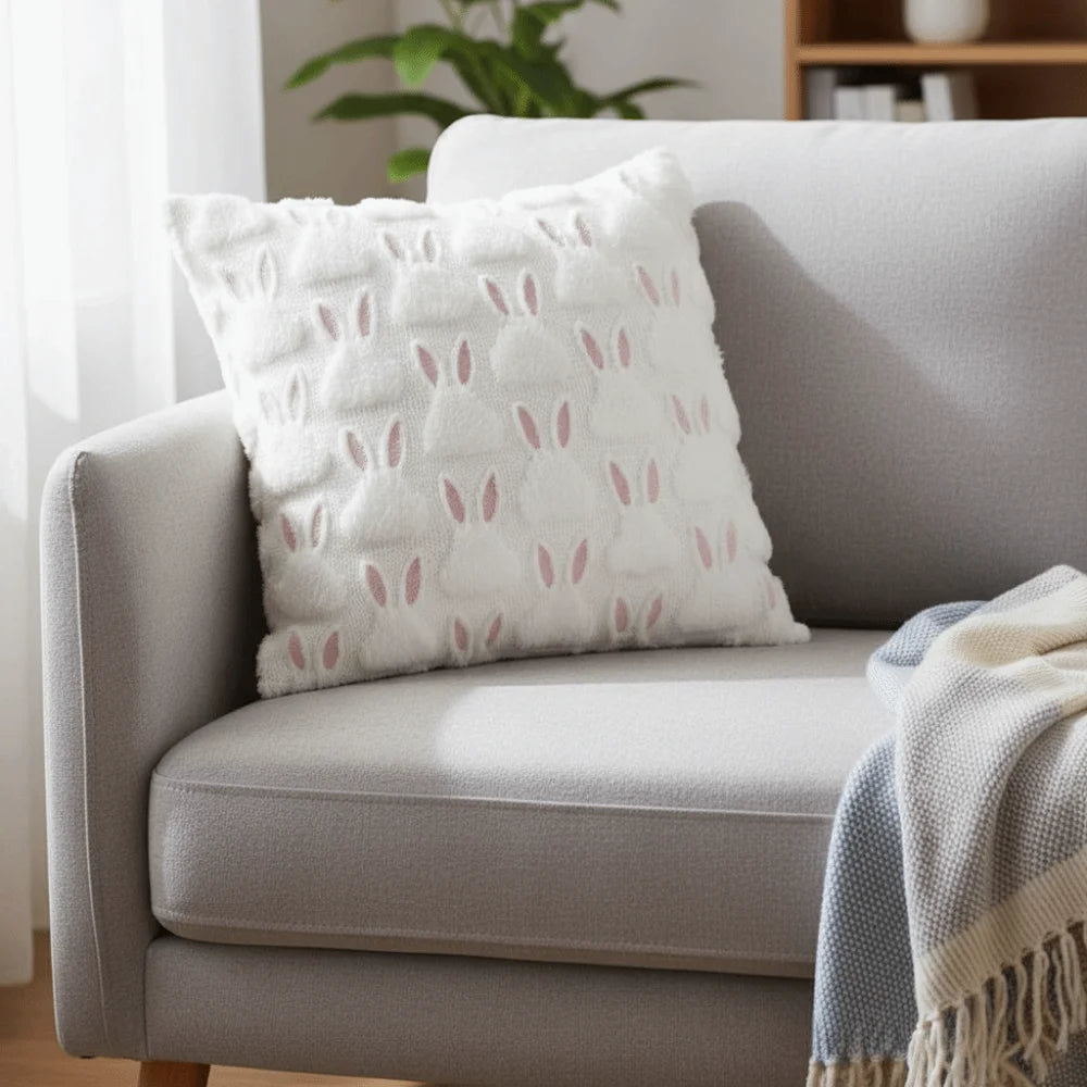 housse coussin motif fleurs blancs jaunes polyester coton 45cm doux confortable lit opacité fixations