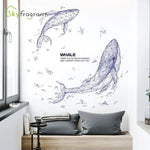 autocollant mural moderne baleine bleu gris blanc géométrique triangulaire salon chambre 60x90cm