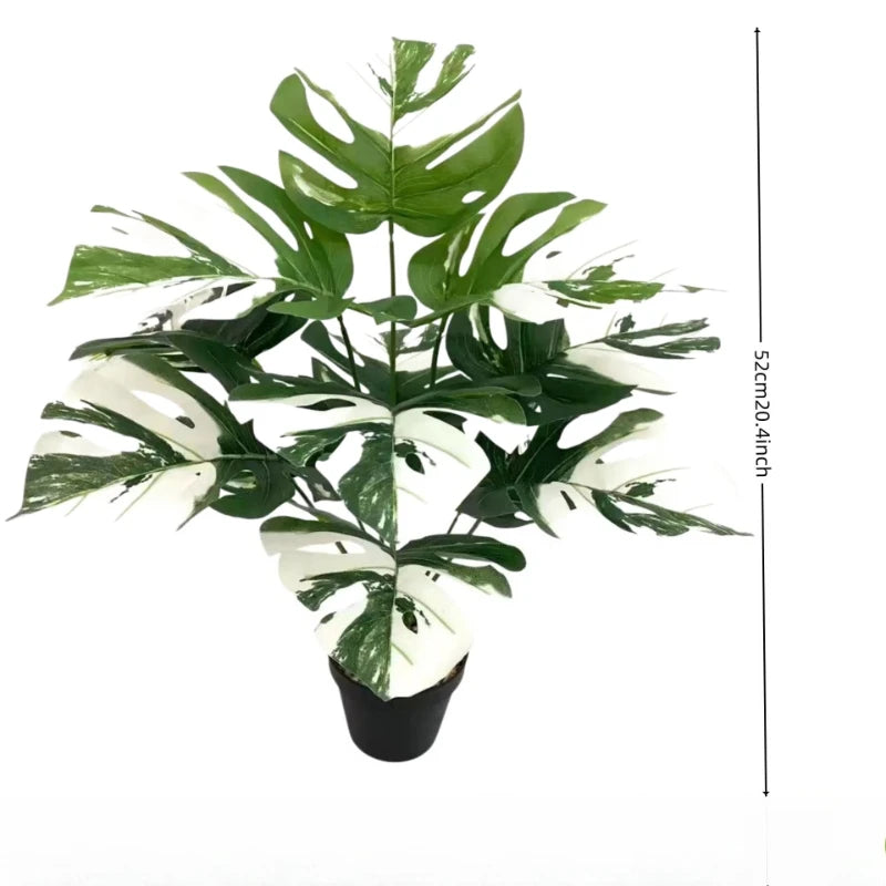plantes artificielles feuilles monstera vertes nervures taches blanches moderne decoration intérieure