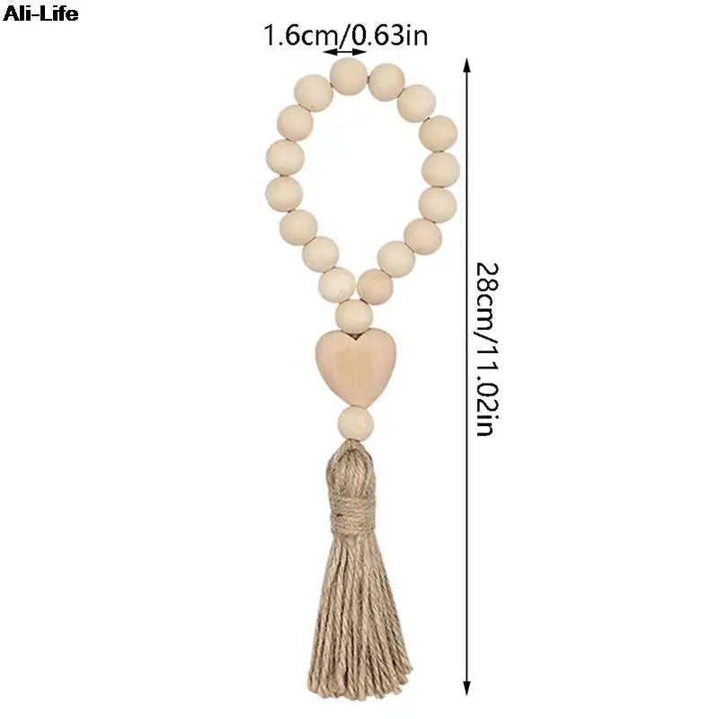 bracelet boho bois blanc coeur pompon corde rustique décoration maison