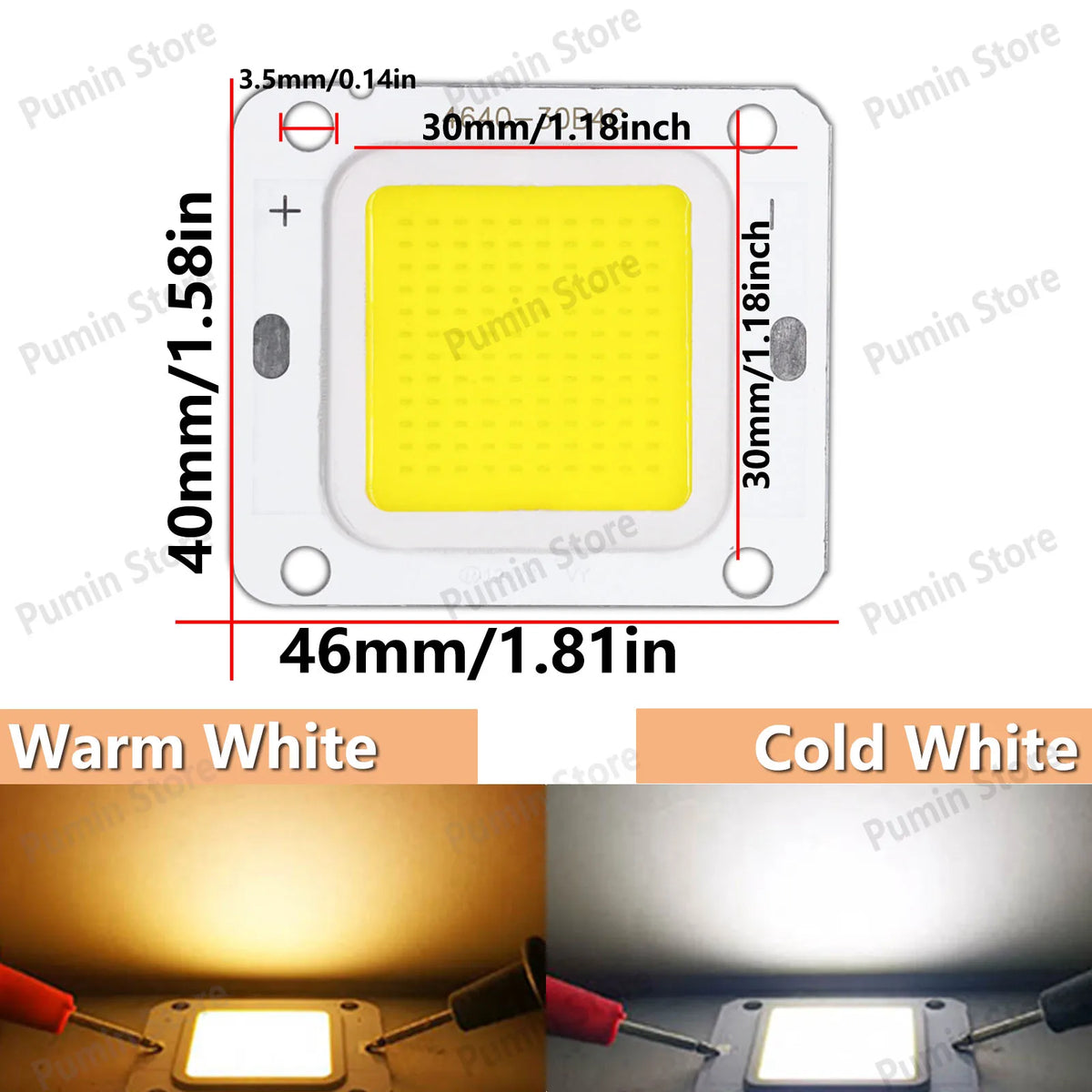 source LED 40W blanc chaud froid 46x40mm moderne matrice diodes aluminium