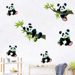 sticker mural panda bambou résistant eau dessin animé noir blanc vert rose