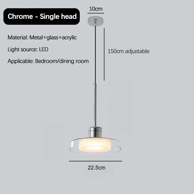 lampe suspendue led moderne noir blanc transparent minimaliste interrupteur bouton acrylique verre chambre salon