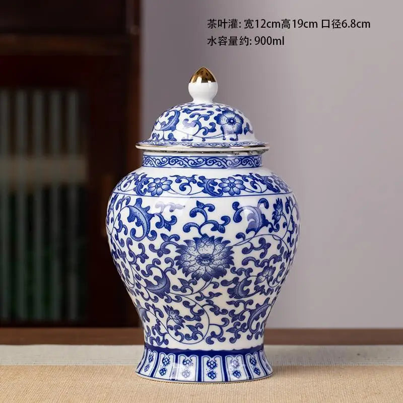 pot thé céramique bleu marine blanc fleurs dorées couvercle classique